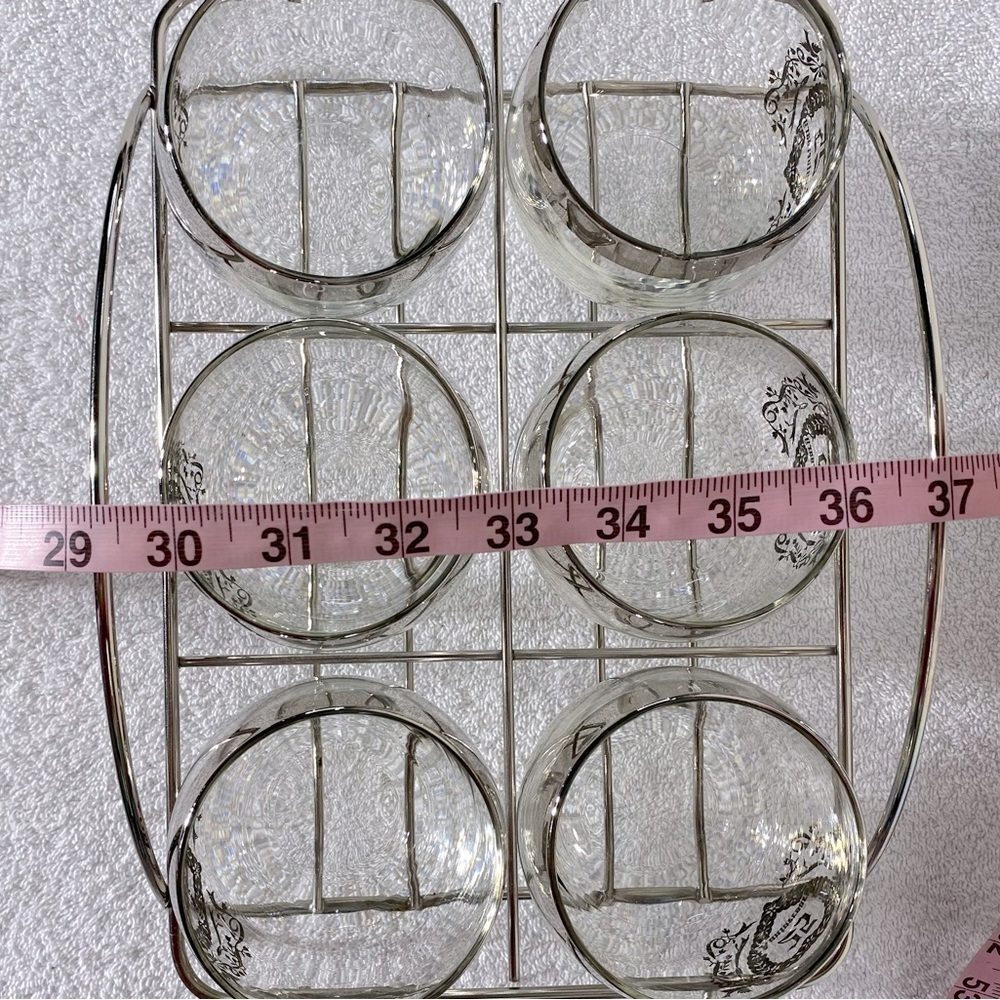 Vintage MCM 25th Anniversary Roly Poly Glasses W Silver Rim & Chrome Caddy - Picture 7 of 12